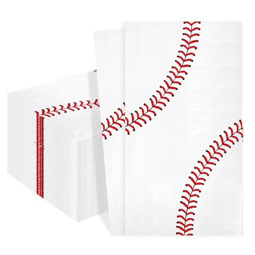 Baseball Napkins, 100Pcs Baseball Paper Napkins Disposable, Baseballs Cocktail Napkin Guest Hand Towels for Kitchen Home Bathroom Baseballs Birthday Baby Shower Game Sports Themed Party Decorations - color: White-Baseball, size: 100Pcs
