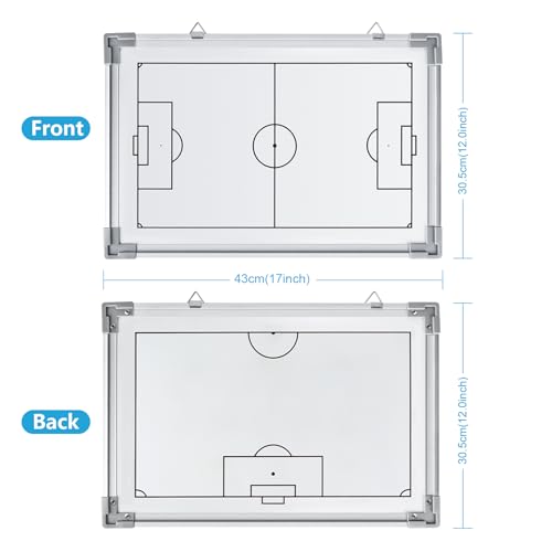 Joyeee Soccer Whiteboard, Large Waterproof Double-Sided Football Coaches Board, Magnetic Full-Court & Half-Court Futsal Ball Dry Erase Board Aluminum Frame, Soccer Training Accessories 17 x 12 Inch