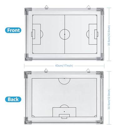 Joyeee Soccer Whiteboard, Large Waterproof Double-Sided Football Coaches Board, Magnetic Full-Court & Half-Court Futsal Ball Dry Erase Board Aluminum Frame, Soccer Training Accessories 17 x 12 Inch