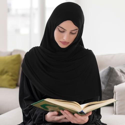 Handepo 2 Pcs Instant Hijab Jersey Hijab for Women Muslim Head Scarf Soft Lightweight Long Stretch Scarf Shawl Wrap - color: Black, Black