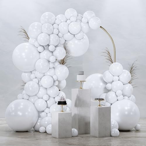 PartyWoo White Balloons 145pcs Different Sizes Pack of 18 12 10 5 Inch Matte White Latex Balloon Arch Kit Garland for Wedding Bridal Graduation Baby Shower Birthday Party Decorations White-Y13 - color: White-y13