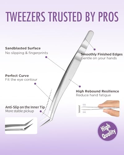 BEYELIAN Eyelash Extension Tweezers, Professional sticker tweezers | Eyelash Extension Tweezers, Professional sticker tweezers for crafting Curved Tip Stainless Steel JT10 - style: JT10