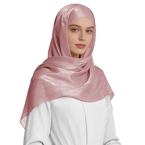 Premium Hijab Head Scarf for Women Lightweight Shimmer Hijab Head Wrap Scarves Crepe Satin Scarf Shawl Wrap - color: Pink