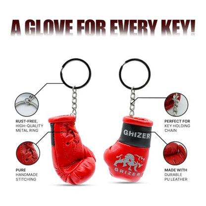 Mini Boxing Gloves Keychain (1 pcs) Premium PU Leather, Sports Lover Gift, Bag Accessory, Car Hanging for Men & Women - color: Red and Black