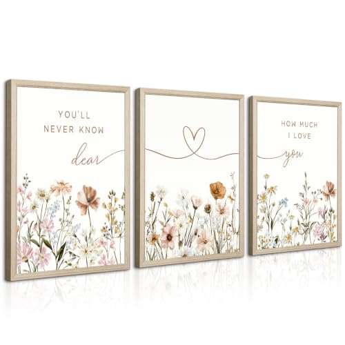 Wildflower Nursery Wall Art Decor Baby Girl Pictures Boho Floral Prints - color: Wildflower Wall Prints, size: 12"x16" Framed