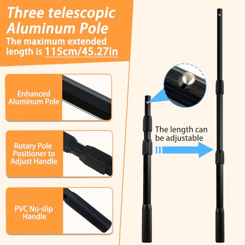 Telescoping Metal Lock Fishing Net Blue Aluminum Alloy Rubber Fish Net - Adjustable Length Lightweight Foldable Large Fishing Net with Handle Collapsible Extendable Fishing Accessories - color: Orange:3-section pole|length:63.7"