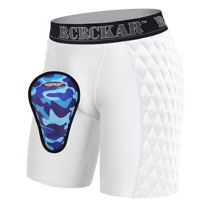 Baseball Sliding Shorts Protective Athletic Compression Underwear w/Cup Baseball Football Lacrosse - color: White, size: Large