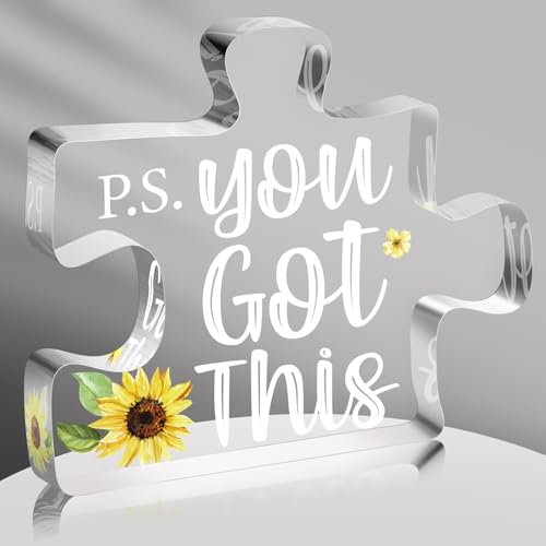 Ps: You Got This! Sunflower Inspirational Acrylic Sign Motivational Decoration Gifts for Friends, Think of You Missing You Birthday Gifts for Women, Home Office Decor Dorm Accessories and Decorations - color: Blue9