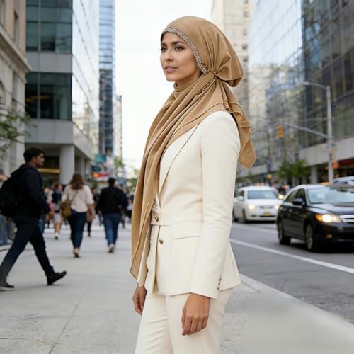 Instant Hijab for Women: Hijab Scarf, Hijabs for Women Muslim, Muslim Head Scarf, Easy Slip on - color: Camel