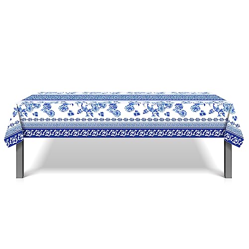 1 Pack Blue and White Porcelain Plastic Tablecloth, 54 x 87 Inch Long Rectangular Reusable Table Cover for Buffet, Chinese Style Birthday Party Holiday Dinner Picnic Wedding Kitchen Event Use - color: Blue and White Porcelain