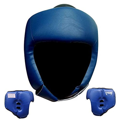 Ultimate - Pro Training Head Guard - Open Face - Boxing MMA Muay Thai Training - color: Blue, size: Large-X-Large