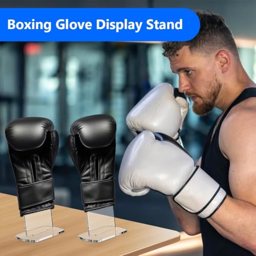 1Pair Boxing Glove Holder Universal Gloves Display Stand Acrylic Vertical Boxing Glove Baseball Gloves Display Holder For Boxing Baseball Enthusiast (Transparent)