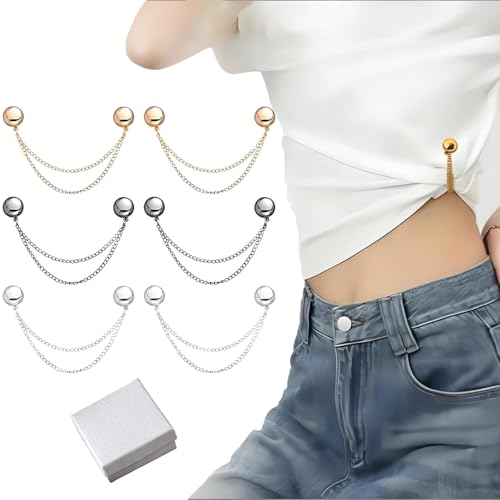 2026 Upgrade Multi-Function Magnetic Clothing Clips, 6 PCS Magnetic Clothing Clips with Chain, Strong Hem & Hijab Clips with Chain for Women’s Pants Jeans Shirts Sweaters, Fix Cuffs Long Pants (D) - color: D