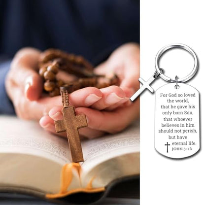 GiftYou Inspirational Scripture Metal Key Chains with Cross Pendant - Bible Verse Keychain Religious Gift for Christian - color: John 3:16