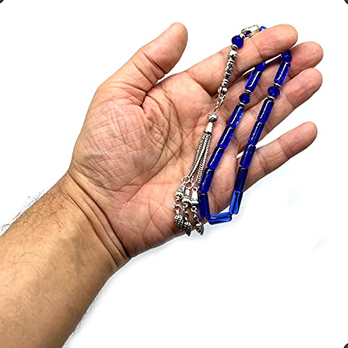 -Gentle Men Collection- Prayer Beads-Worry Beads-Tesbih-Tasbih-Tasbeeh-Misbaha-Masbaha-Subha-Sebha-Rosary (Blue Glass Prayer Beads -15 x 6mm 17 Beads) - color: Blue Glass Prayer Beads -15 x 6mm 17 beads