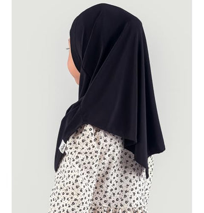Modefa Islamic Girl Child Practical Amira Hijab Two Piece Muslim Scarf & Bonnet - Instant Easy Hijab - color: Black