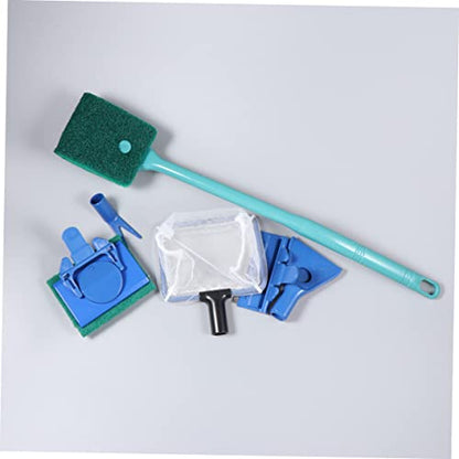 VICASKY Fish Tank Kit Aquarium Glass Tank Tools with Gravel Rake Scraper Plant Fork Sponge Brush and Net Aquatic Maintenance Green