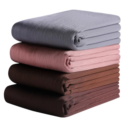 Febfim 4PCS Muslim Women Natural Wrinkle Long Satin Crepe Hijab Set Scarves Smooth Crinkle Ladies Shawl Wrap Set - color: Color 5