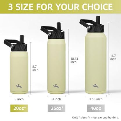 Konokyo 20oz Insulated Stainless Steel Water Bottle with 3 Lids, Leakproof BPA-Free Bottle with Straw Lid, Sip Lid and Flex Cap for Gym, Travel, School, Office, Macaron Green - color: Macaron Green, size: 20 Ounces