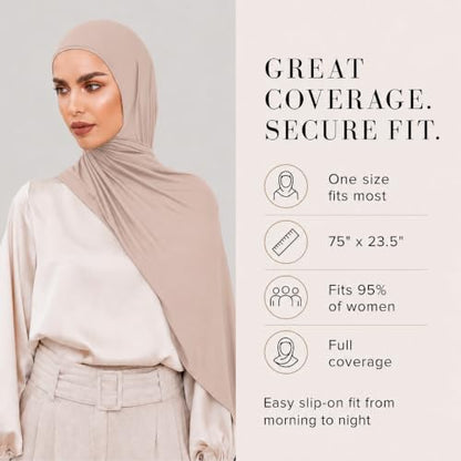 Slip-on Instant Premium Jersey Hijab Head Scarf Wrap for Muslim Women Made in Turkey - color: Vanilla, size: Pack of 1