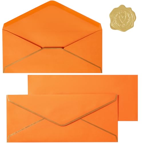 30 Pack #10 Business Envelopes with Stickers, Thick Paper, Dark Orange - color: Dark Orange