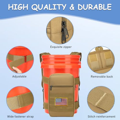 Utility Bucket Backpack 6 Gallon Bucket Backpack Strap for Fishing, Hunting, Apple Picking (only Backpack) - color: Brown