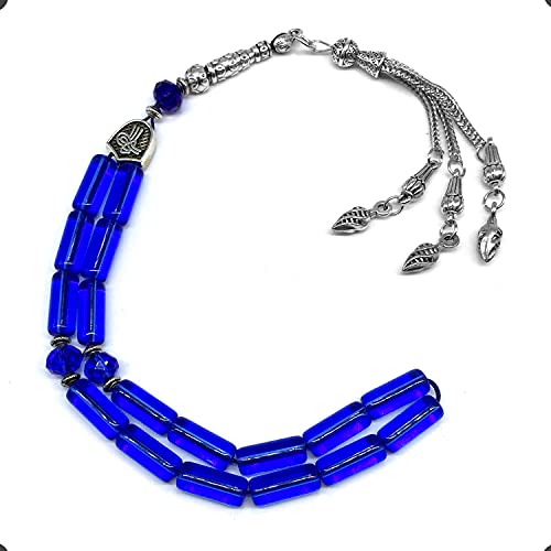 -Gentle Men Collection- Prayer Beads-Worry Beads-Tesbih-Tasbih-Tasbeeh-Misbaha-Masbaha-Subha-Sebha-Rosary (Blue Glass Prayer Beads -15 x 6mm 17 Beads) - color: Blue Glass Prayer Beads -15 x 6mm 17 beads