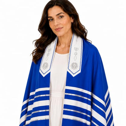 The Holy Promise Messianic Prayer Shawl-72 x22 Christian Tallit with Biblical Verses-Includes Carrying Bag - color: Blue