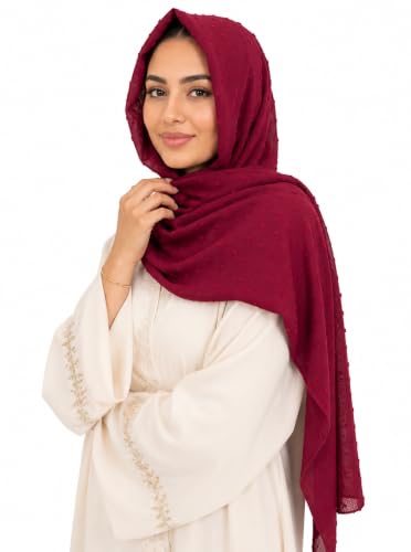 Chiffon Dotted Hijab Scarf for Women, Lightweight Textured Head Wrap Shawl,Soft Muslim Headscarf for Spring Fall - color: Mcmqxf2531-5#wine