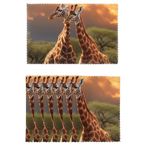 Placemat Set of 6 One Size Place Mats Heat Resistant Table Mats Couple Giraffe Place Mat Non-Slip Placemats for Kitchen Desktop Protection Mat for Dining Table - color: Couple Giraffe