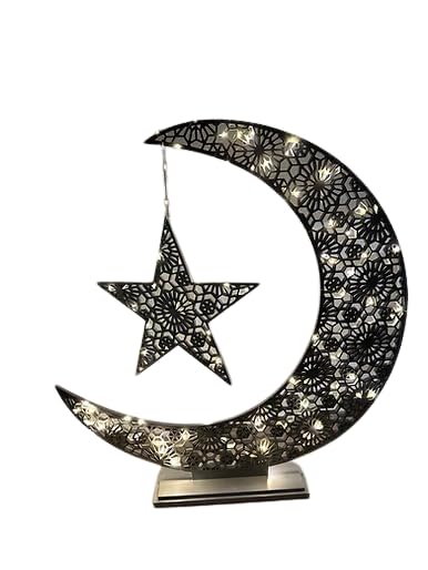 Wooden Crescent Moon - Gold Finish for Eid, Hajj, Ramadan Kareem Mubarak Celebrations Home Muslim Decorations, Shine, Smooth with LED Lights Festive (Dark Gray, 3ft) - color: Dark Gray, size: 3ft
