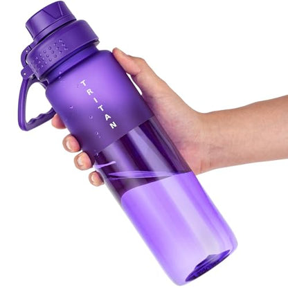 OLDLEY 32 oz Water Bottle with Handle, BPA-Free Tritan Reusable Sports Water Bottle with Leak-Proof Dust Lid, Wide Mouth, Cup Holder Friendly, Half Frosted Clear Bottle for Gym, Travel, Work,Purple - color: Purple
