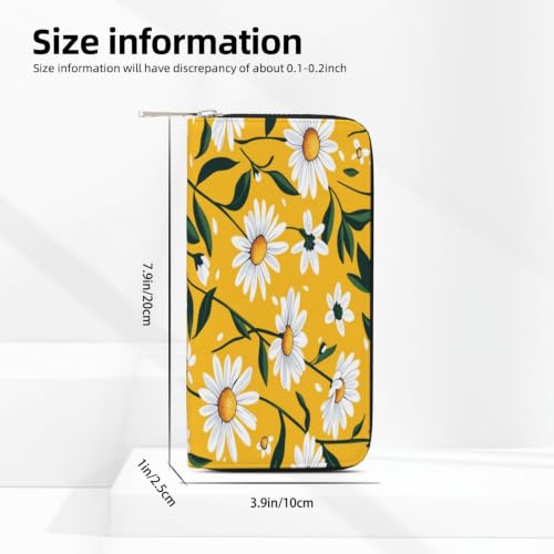 Daisies On Yellow Background PU Leather Long Wallet for Women Men, Zipper Clutch Wallet RFID Card Holder Organizer - color: Daisies On Yellow Background