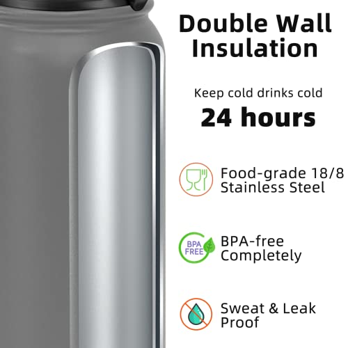Fanhaw 20 oz Insulated Stainless Steel Water Bottle with Anti-Dust Chug Lid, Leakproof Vacuum Metal Everyday Use Bottle for Kids, Teens & Adults, Back to School Essentials (Gray) - color: Gray, style: 20 Ounces