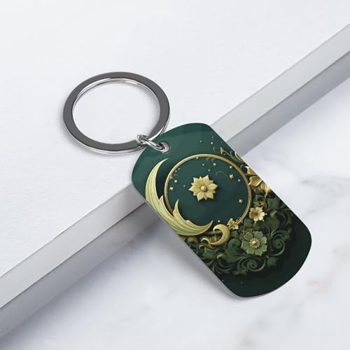 Metal Keychains - Ramadan on Green Wallpaper Keyring - Mini Key Chain for Purse Charm Hook, Double Side Custom Car Keychain Lucky Charm Hanging Pendant Gift for Men Women Key Fob
