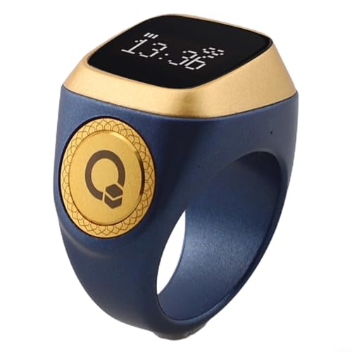 IQibla Smart for Ring Digital Tasbih Counter, Digital Tasbih for Ring for Unisex,Vibration at 33/66/99, 0.49" for OLED Display, 5 Prayer Time Notifications,40mAh (BLUE 20mm blue) - color: BLUE, size: 20mm blue