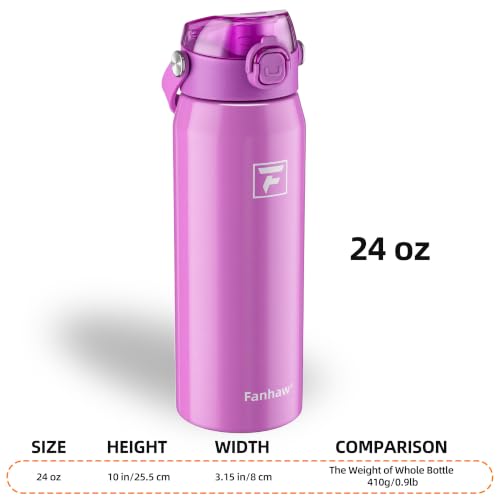 Fanhaw 24 oz Insulated Stainless Steel Water Bottle with 2-in-1 Straw& Chug Lid, Leakproof Wide Mouth Vacuum Bottle for School, Sports, Kids, Teens& Adults, Back to School Essentials (Purple) - color: Purple