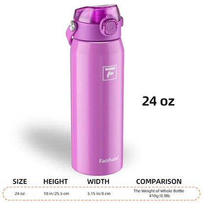 Fanhaw 24 oz Insulated Stainless Steel Water Bottle with 2-in-1 Straw& Chug Lid, Leakproof Wide Mouth Vacuum Bottle for School, Sports, Kids, Teens& Adults, Back to School Essentials (Purple) - color: Purple