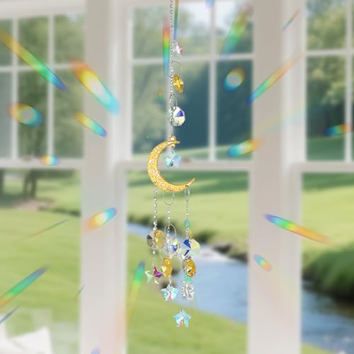 Gold Moon Star Window Decoration, Hanging Crescent Star Garland for Home Wall Curtain Nursery Decor - color: Glod