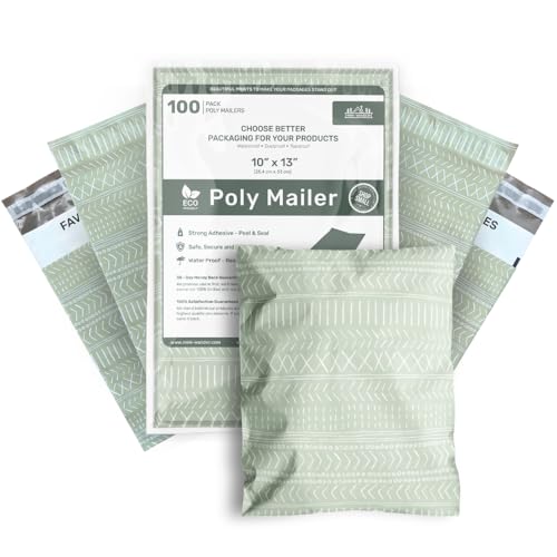 Poly Mailers 10x13 Inch 100 Pack Medium Shipping Bags Strong Thick Mailing Envelopes | Self Sealing Adhesive | Waterproof & Tear Resistant | Small Business Packaging for Clothing - Boho Sage Green - color: Green, size: 10x13 (100 Pack)