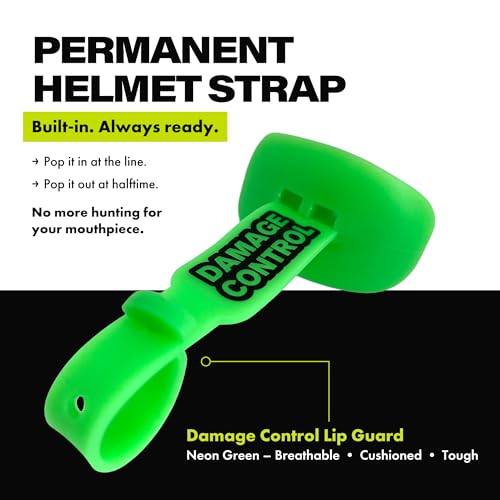 DAMAGE CONTROL Pacifier Football Mouth Guard – Permanent Strap – NeoGreen | Youth Football Mouthpiece, No Boiling, Breathable Design, Protects Lips & Teeth, Works with Braces - color: Neogreen