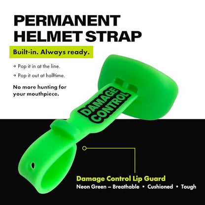 DAMAGE CONTROL Pacifier Football Mouth Guard – Permanent Strap – NeoGreen | Youth Football Mouthpiece, No Boiling, Breathable Design, Protects Lips & Teeth, Works with Braces - color: Neogreen