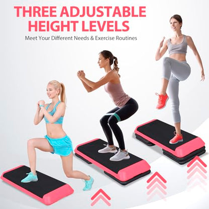 F2C 43 inch Aerobic Exercise Step Platform Adjustable Height Stepper Exercise Workout Step Bench with 4 Risers 4" - 6" - 8" Large Fitness Exercise Stair Step for Home Gym Fitness Training - color: Rose Pink