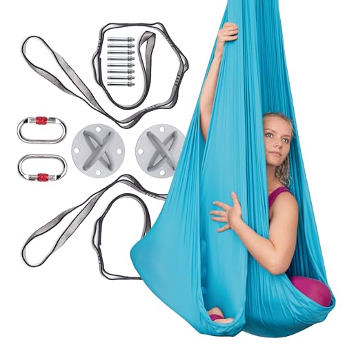 AyuHome Aerial Silks Kit for Home - Premium Yoga Swing for Adults with 660 lbs Capacity - Versatile Aerial Yoga Hammock for Gymnastics Training - color: Aerial silk - Blue New