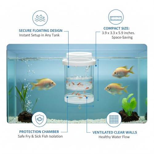 Floating Fish Isolation Box, PP Plastic in-Tank Separator for Fish Isolation (1 PC)