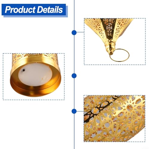 Moroccan Style Hollow Iron Lantern For Ramadan Festival Decoration With Ornamental Light Feature For Home Use (L)