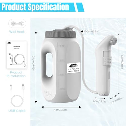 Teabelle 휴대용 고압 전기 비데, 2.5L 물병, USB-C 충전식 여행용 비데, 개인 위생 및 베이비 케어를 위한 방수 핸드헬드 스프레이