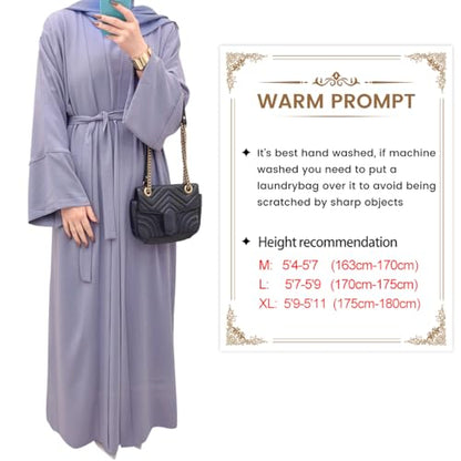 2PCS Women's Muslim Dresses Abaya Islamic Dubai Prayer Dress Robe Long Cardigan Maxi Dress - color: Purple, size: Large