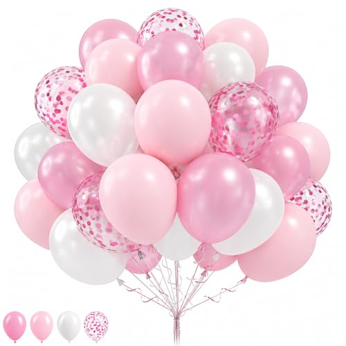 Balloons Pink and White, 60 Packs 12 Inch Light Pink White Balloons with Confetti Balloons for Birthday Party Decorations Girl Women, Wedding, Christening Baby Shower Party, Bridal Shower - color: Pink White