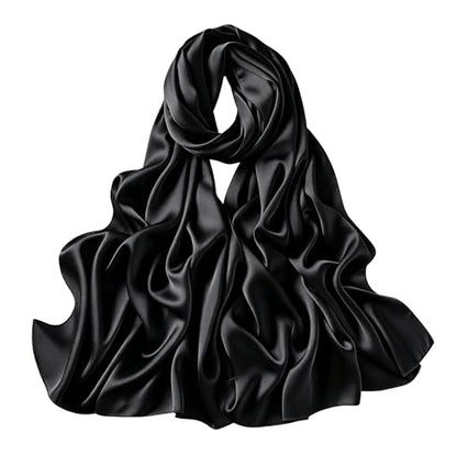 Lina & Lily Luxury Satin Hijab Head Scarf Shawl Wrap for Muslim Women Extra Long - color: Black